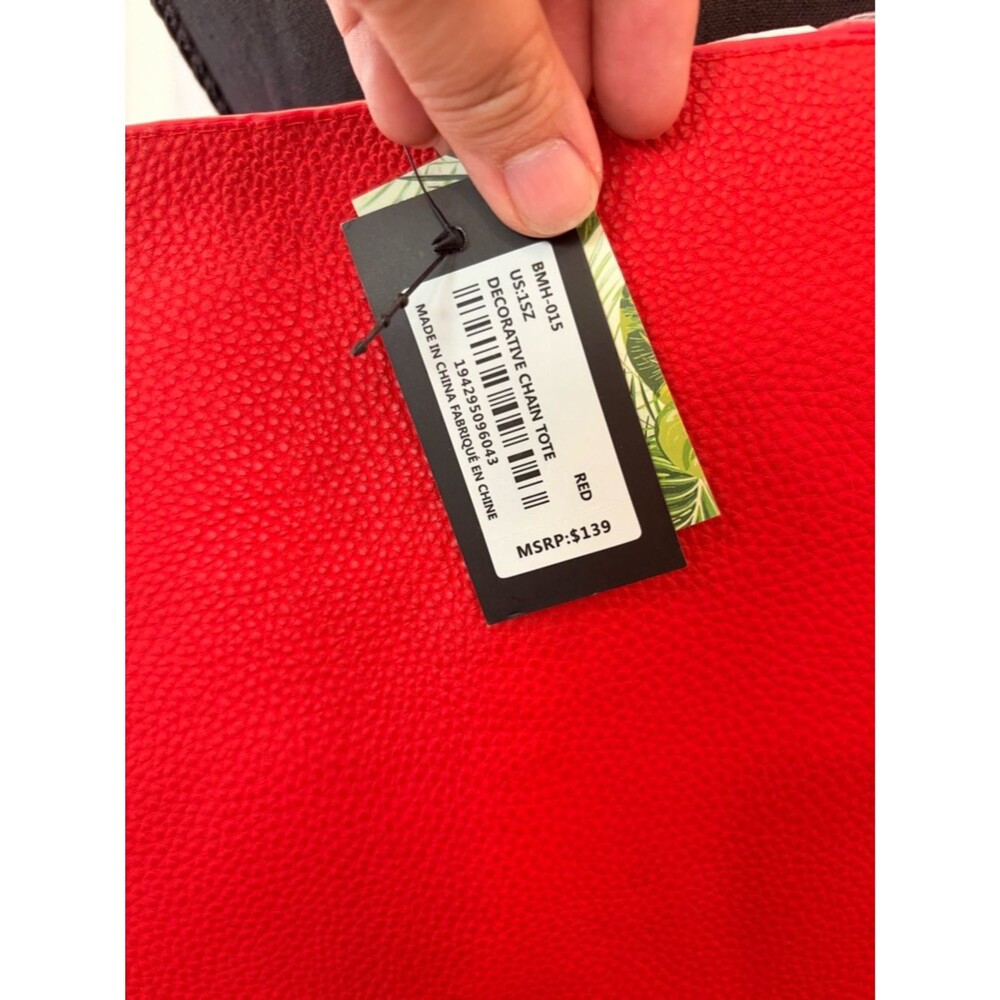 Badgley Mischka Red Tote with Gold Chain Detail - Picture 4 of 4